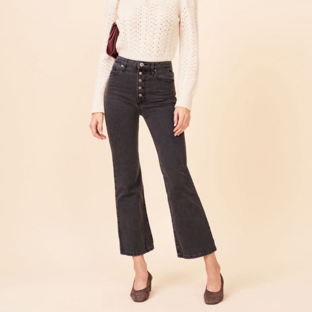 Rouje Bastille Gray Wide Leg High Rise Button Fly Jeans Size 28